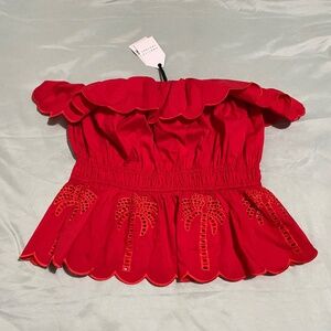 NWT English Factory Strapless Eyelet Smocked Top Red Size Medium